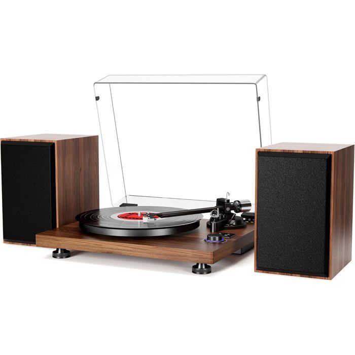 Turntable - CACTOSE - HiFi - Bluetooth - Detachable speakers - Brown wood - 45 RPM