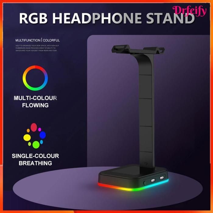 Soporte para auriculares gaming RGB Akozon con puerto para auriculares supraaurales, negro