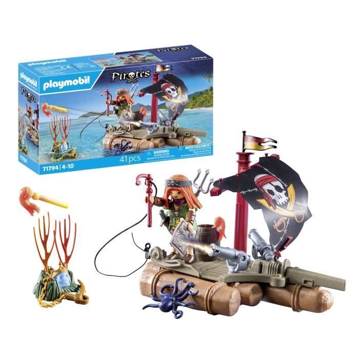 PLAYMOBIL 71794 Pirate avec radeau flottant, canons et trésor, Les pirates, 41 pièces, Dès 4 ans