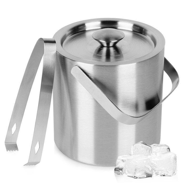 VILDE Seau à Glace Thermique avec Pince 1,3 L - Acier Inoxydable, Double Paroi, Couvercle Hermétique