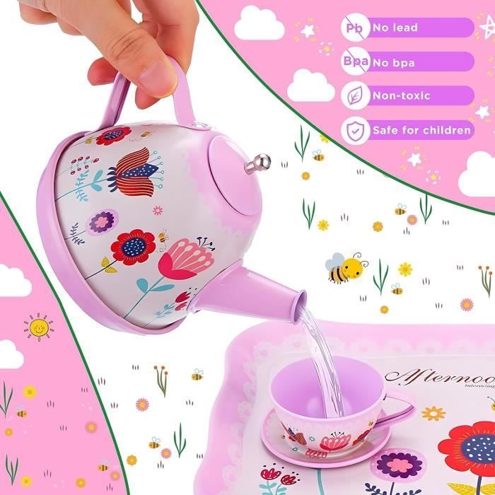 Service à Thé pour Enfants,Jouet de Cuisine Faisant Semblant pour Enfants Tea Party Jeux de Rôle,Dinette Enfant Service à Café