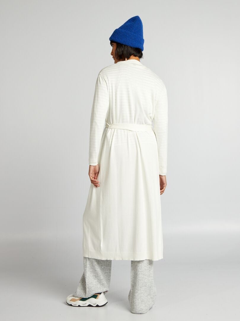 Extra lange cardigan met ceintuur - WIT