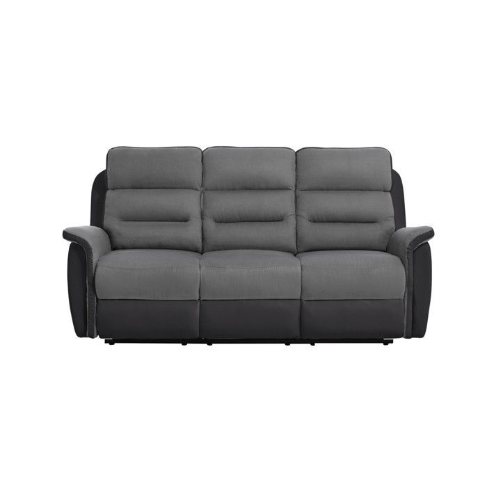 LÉON 3-Sitzer-Relaxsofa aus Mikrofaser und Kunstleder – Grau und Schwarz – B 191 x T 94 x H 100 cm – LOUNGITUDE
