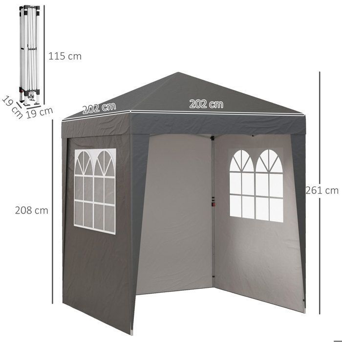 Tonnelle de jardin - Outsunny - pliante pop-up réception réglable anti-UV 3 parois 4 sacs - acier - 2x2m - gris