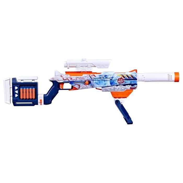 Nerf Loadout Arctic Zerostriker blaster with 4 interchangeable accessories, 24 Nerf N1 darts, 6-dart internal magazine.