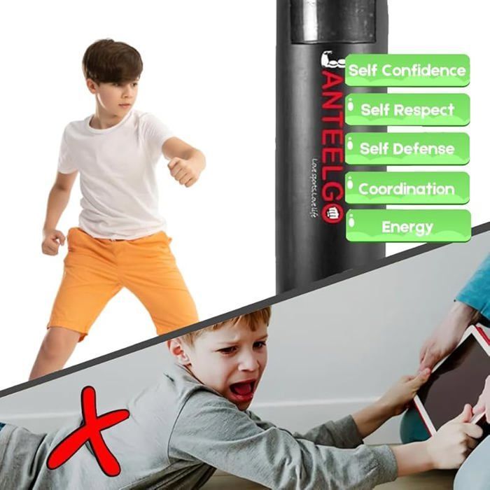 Saco de boxeo infantil con guantes: Saco de boxeo inflable JanTeelGO de 150 cm para niños, ideal para kárate - Saco de boxeo infantil-B1