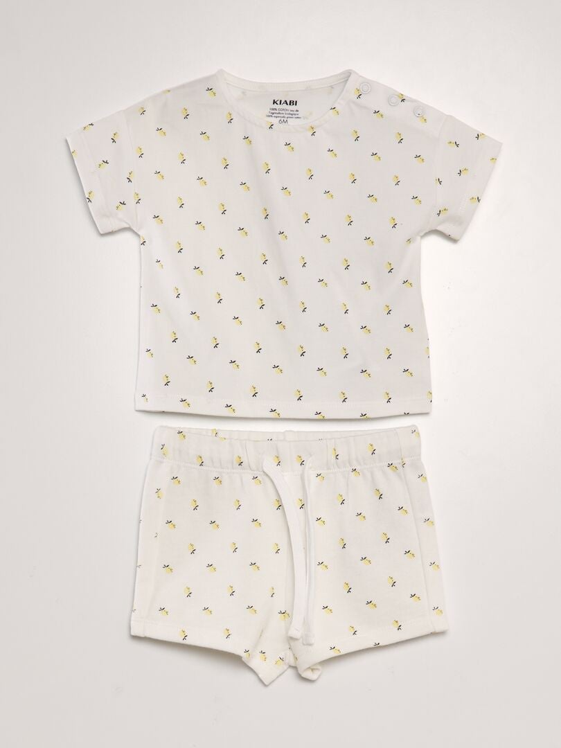 Korte pyjamaset - t-shirt + short - 2-delig - WIT