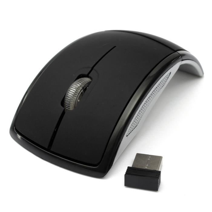 Black 2.4 GHz 7 Color Wireless Folding Arc Mouse / Mouse + USB 2.0 Receiver for Laptop/Travel
