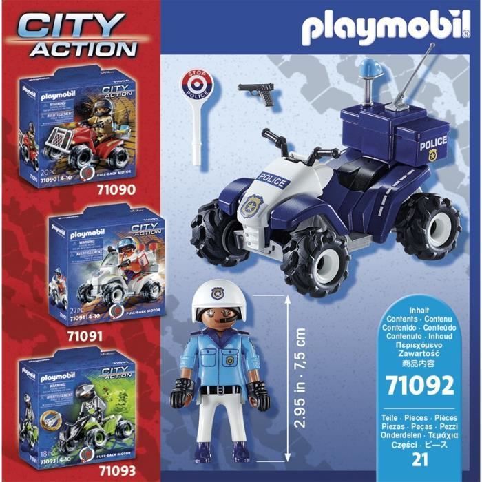 PLAYMOBIL 71092 Polizist und Quad mit Rückziehmechanismus, Stadt-Action, Polizei, ab 4 Jahren