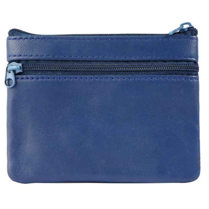 Porte-clés - LEONARDO VERRELLI - Kagi - Cuir d'agneau - Bleu - 2 compartiments zippés