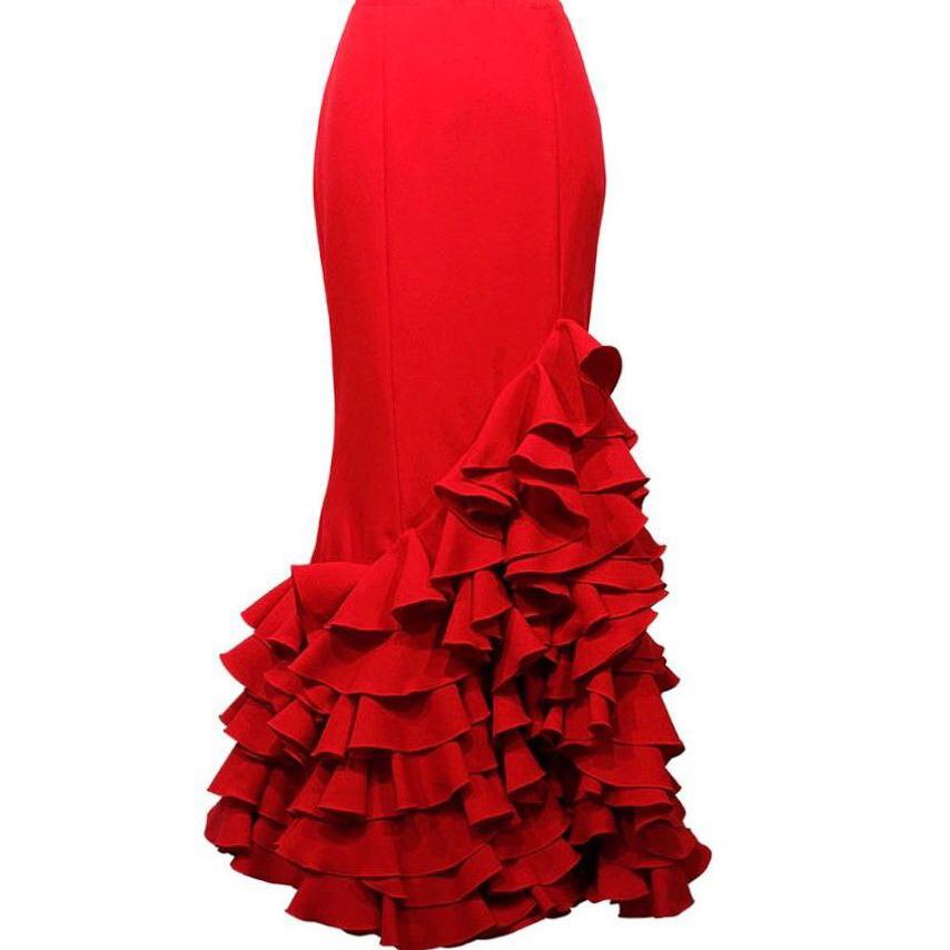 Gonna a sirena chic in raso, gonne da donna alla moda, abito da festa, gonne lunghe maxi con volant, abbigliamento da sera, realizzato su misura.