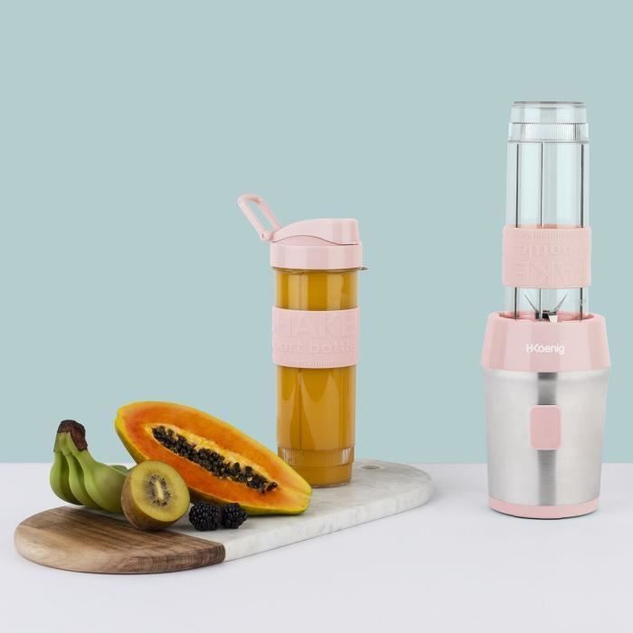 Mini blender - H.KOENIG - SMOO12 - 300 W - 570 mL - Pastel pink - 2 bottles included - BPA free