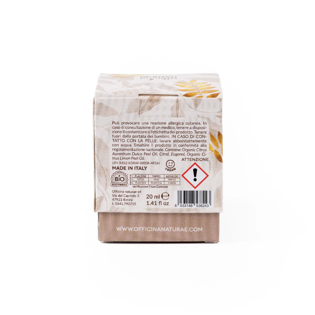 Officina Naturae PROFUMO PER CASSETTI E ARMADI con foglia in caolino realizzata a mano - Accessori per Profumi d'Ambiente, Prodotti bucato