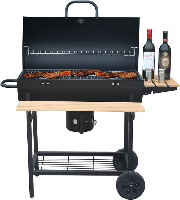 SunJas Barbecue à Charbon de Jardin avec 2 Roues en Bois BBQ XXL
