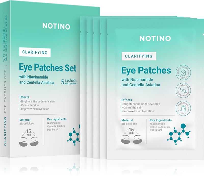 Notino attīrošo biocelulozes acu plāksteru komplekts ar niacinamīdu un Centella Asiatica balinošu acu masku