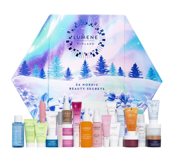 Lumene 24 Nordic Beauty Secrets kalendarz adwentowy z kosmetykami do makijażu i pielęgnacji twarzy