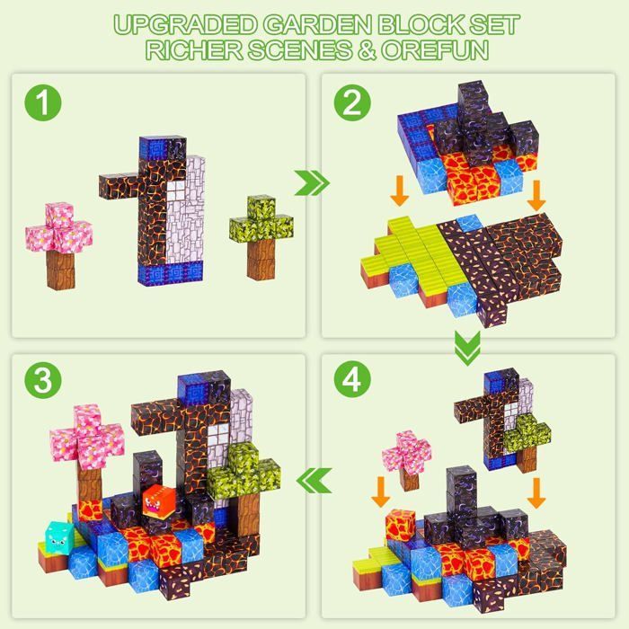 Juego de 100 bloques de construcción magnéticos - Juguete magnético para armar con 4 dinosaurios - Regalo para niños de 3, 4, 5, 6, 7 y 8 años.