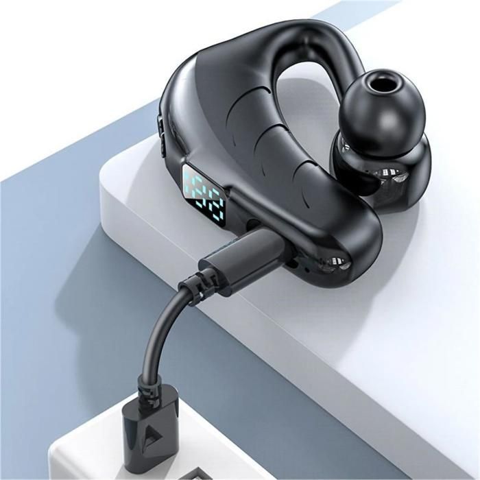 Auriculares Bluetooth, pantalla LED, sonido de alta definición, resistentes al agua, carga USB, batería de larga duración, portátiles, color negro.