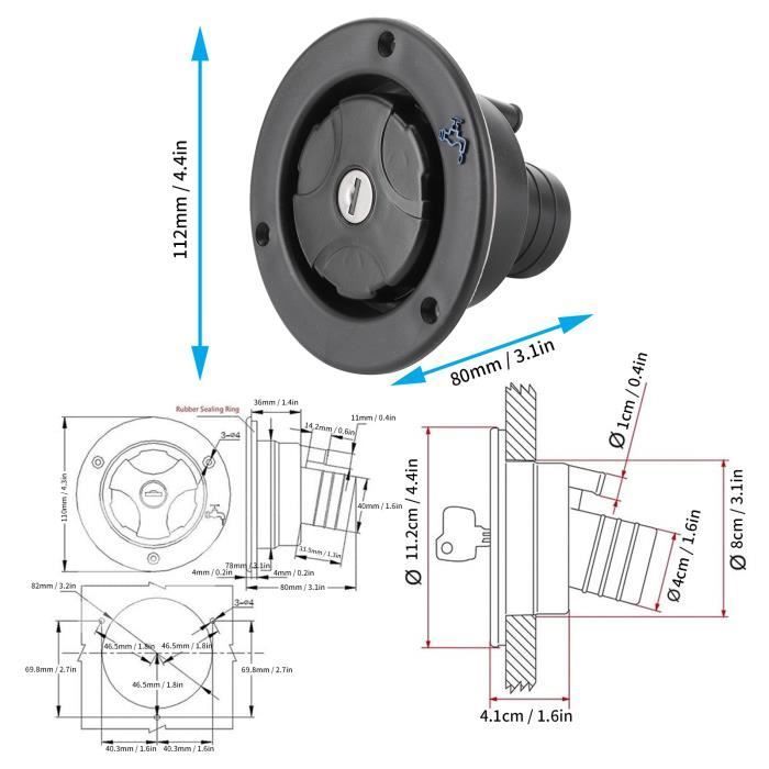 YUI pièces de VR Bouchon de remplissage d'eau étanche verrouillable avec 2 clés pour camping-car caravane RV 7429604401236