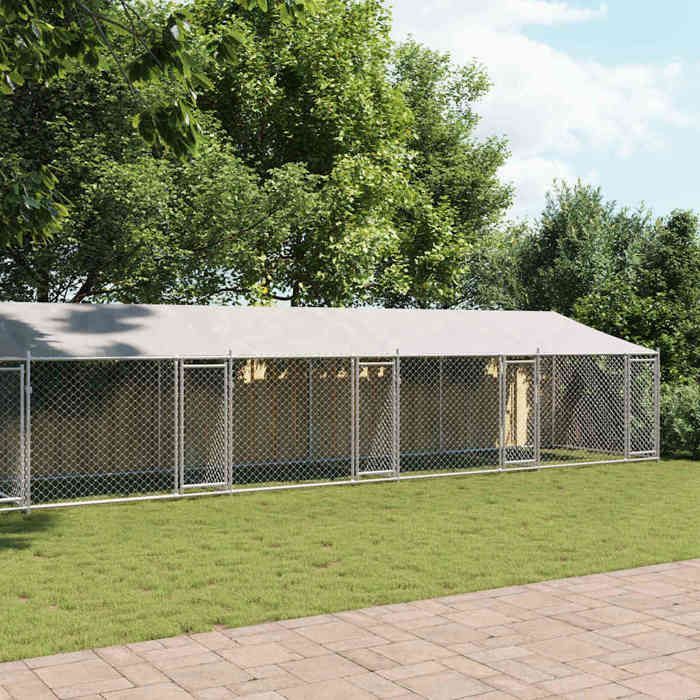 vidaXL Cage pour Chien avec Toit Portes, Chenil pour Chien, Maison pour Chien, Niche de Jardin Terrasse, Gris 12x2x2 m Acier 3209567