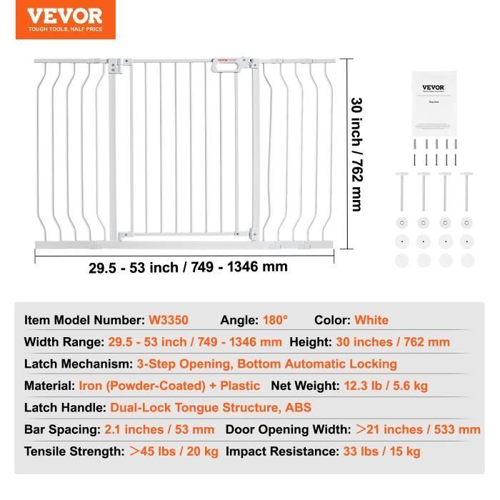 Barrera de seguridad VEVOR - Valla extensible para niños/perros de 75-135x76 cm para escaleras