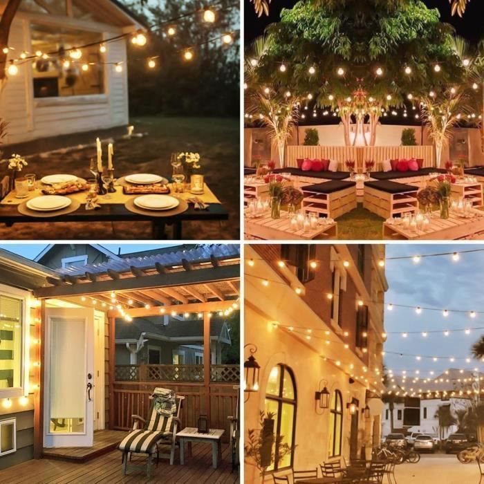 Guirlande Lumineuse Extérieure,31FT Guirlande Guinguette LED G40 Ampoules 15+2 Rechange,Guirlande Exterieur Étanche.