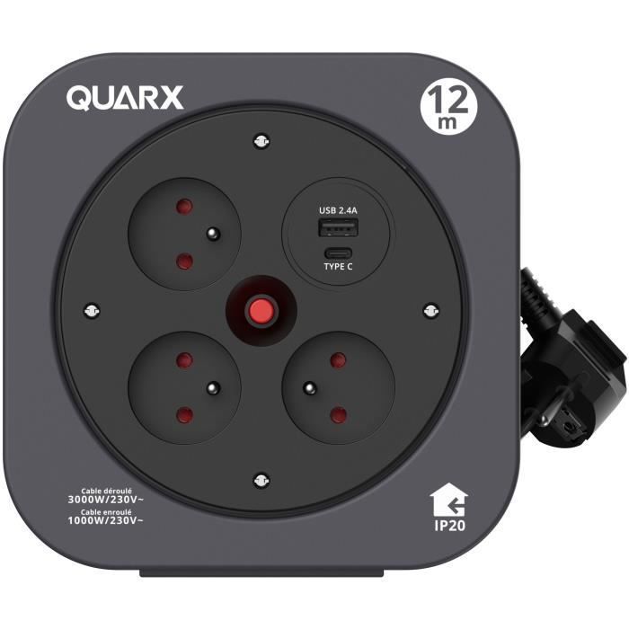 Kaapelikela - QUARX - S-Box - 12m, 3 x 16A pistorasiaa, USB A- ja C-tyyppi