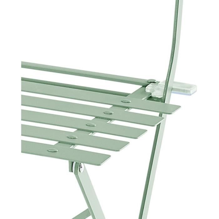 Conjunto de bistró ELORA - Conjunto de comedor de jardín - Mesa plegable de 60 cm + 2 sillas plegables - Acero con recubrimiento en polvo - Verde - Para 2 personas