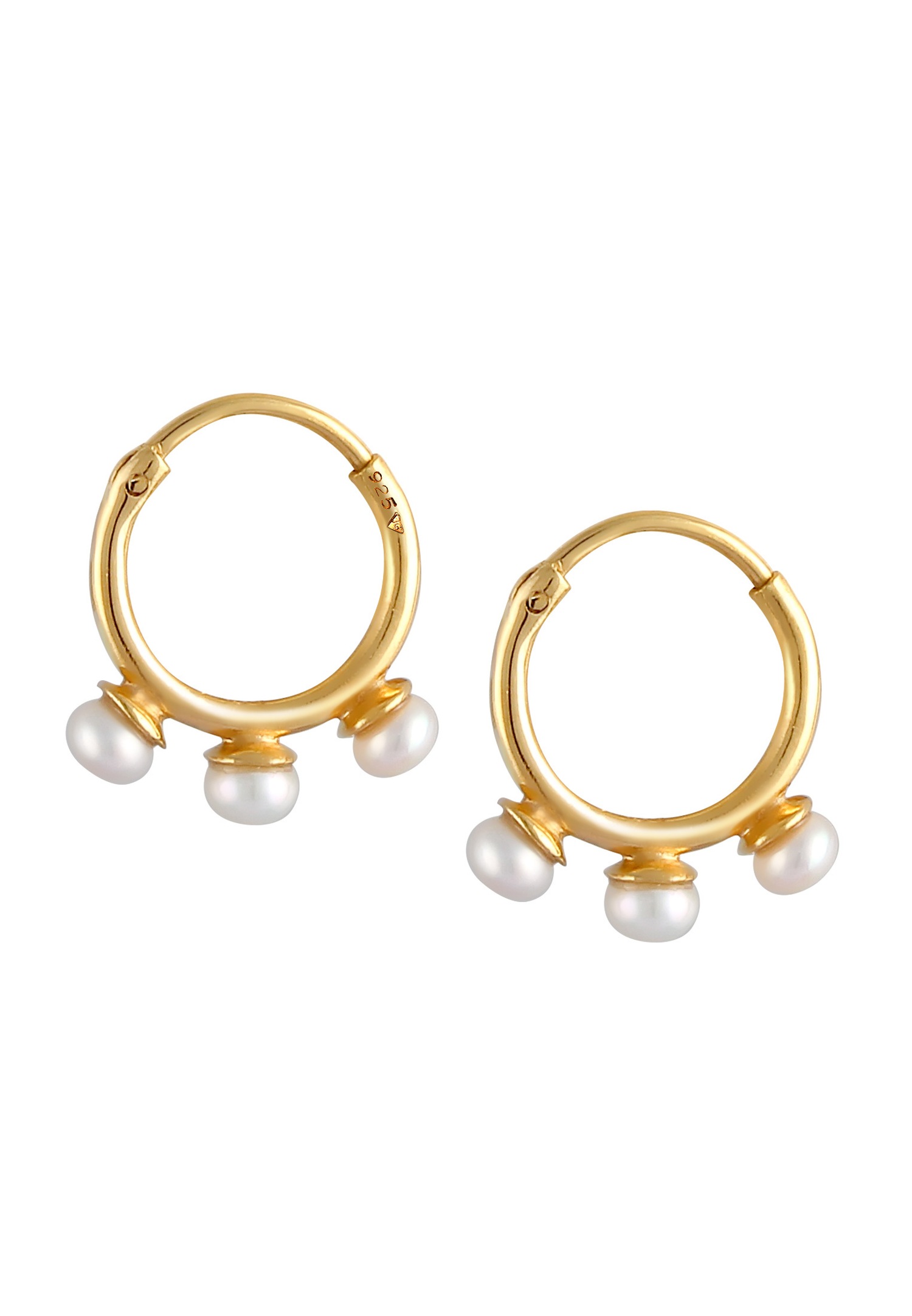 Elli PREMIUM Créoles élégantes pour Dames avec des perles de culture d'eau douce en 925/1000 argent massif et plaqué or