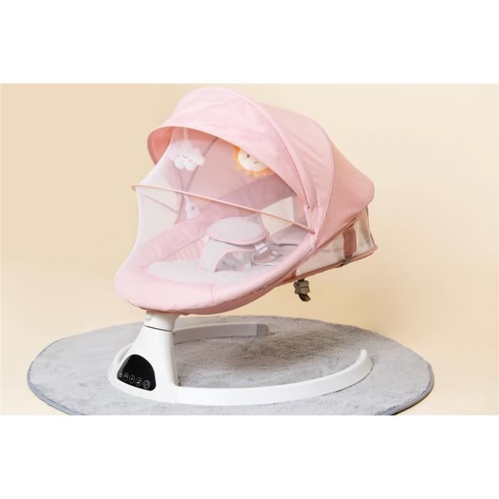 DRIPEX Balancelle bébé -Transat électrique avec télécommande,5 amplitudes de balançoire + musique Bluetooth (rose)