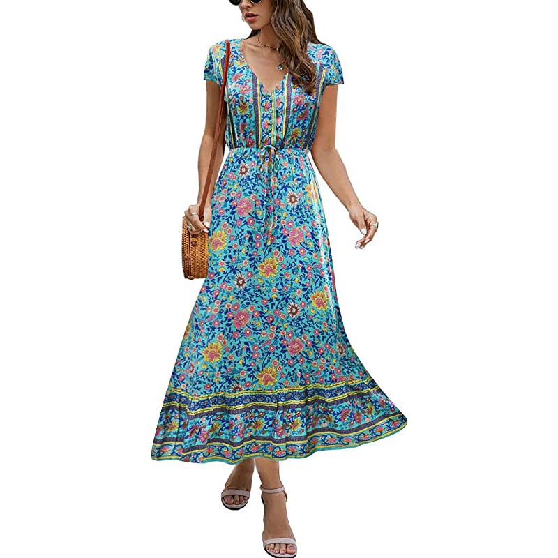 Essayage de la robe bohème à manches courtes Temofon
