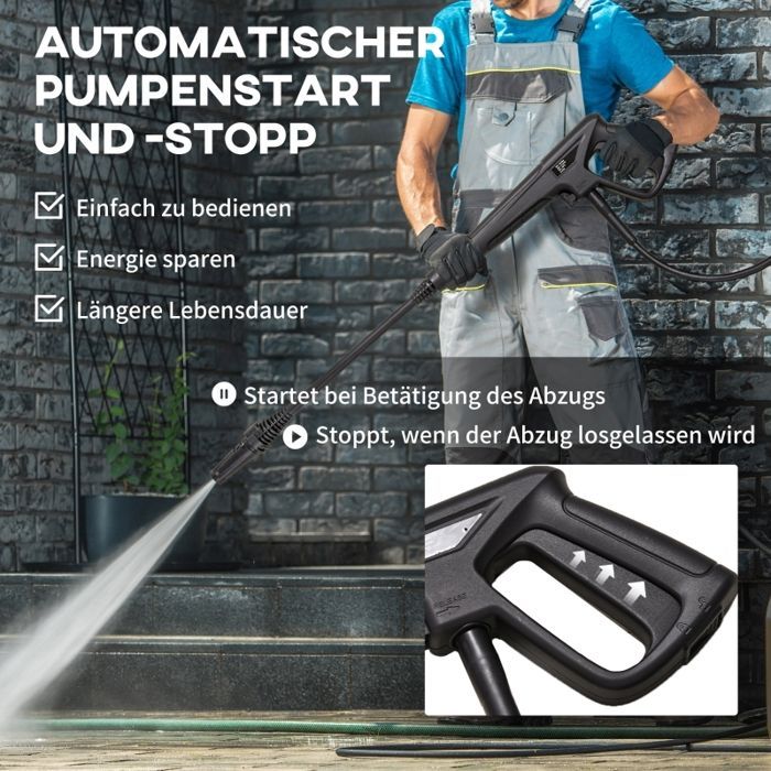 Nettoyeur haute pression - 1800 W - 150 bar - 510 l/h - Tuyau 6 m - Arrêt automatique