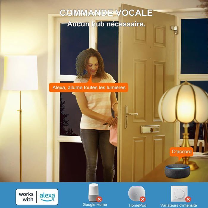 Bombillas LED inteligentes E27 - ZGEER - Compatibles con Alexa - Bluetooth Smart - 12 W (equivalente a 100 W) - Blanco cálido 2700 K