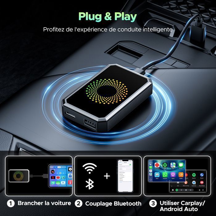 TOGUARD Wireless CarPlay Adapter for Android Auto AI-BOX, Multiple App Video Function, Mirror Link, Wired CarPlay Compatible