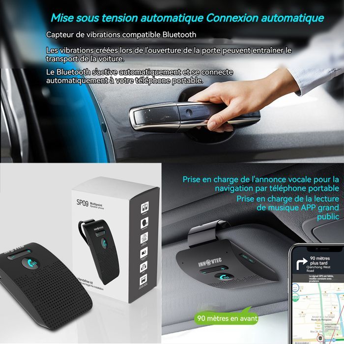 INNOVTEC Car Hands-Free Kit - 10x6x2.1cm - Bluetooth Car Hands-Free - Built-in Microphone Speaker with Clip