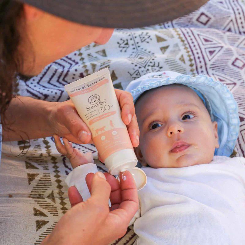Protetor solar mineral infantil Suntribe Kids, creme protetor mineral para rosto e corpo.