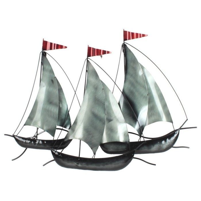 Metal wall decoration, sailboats, nautical style, 66x47cm, color variation of grey