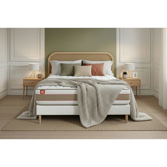 LE DÉLICAT 90x200cm Molas Ensacadas + Espuma Viscoelástica 5 Zonas de Conforto - 26cm de Espessura + Kit de Base de Ripas Branco