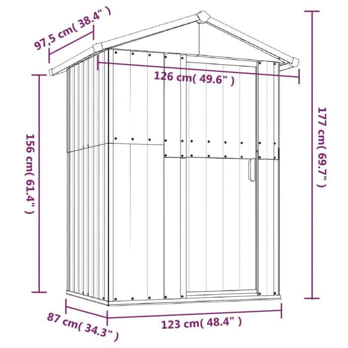 Zerodis Garden Shed Anthracite 126x97.5x177 cm Galvanized Steel LE647