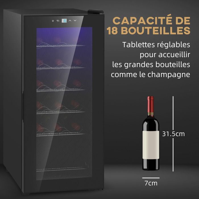 Cantinetta per vini - HOMCOM - 18 bottiglie, 50L, alte prestazioni, temperatura regolabile 5-18°C, luce LED - nera