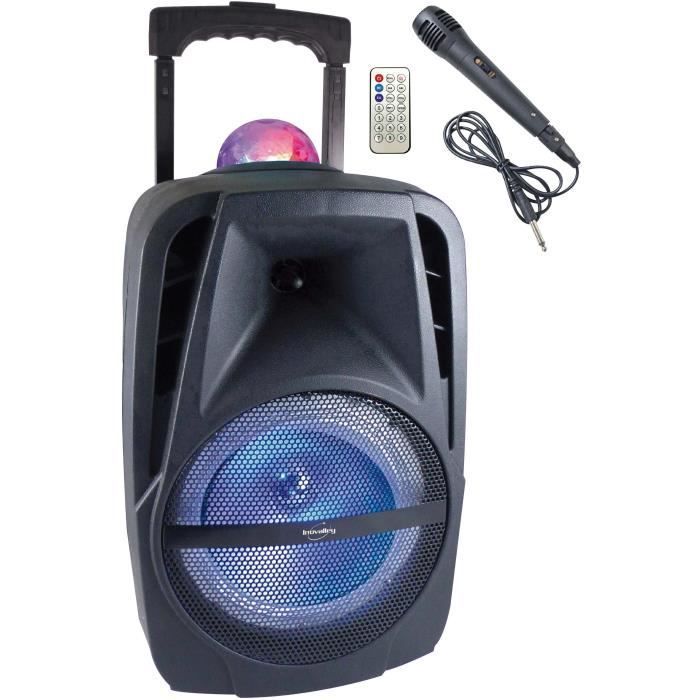 INOVALLEY KA116BOWL – 450-W-Bluetooth-Lautsprecher mit Beleuchtung – Karaoke-Funktion – Mehrfarbige LED-Kaleidoskopkugel – USB-Anschluss