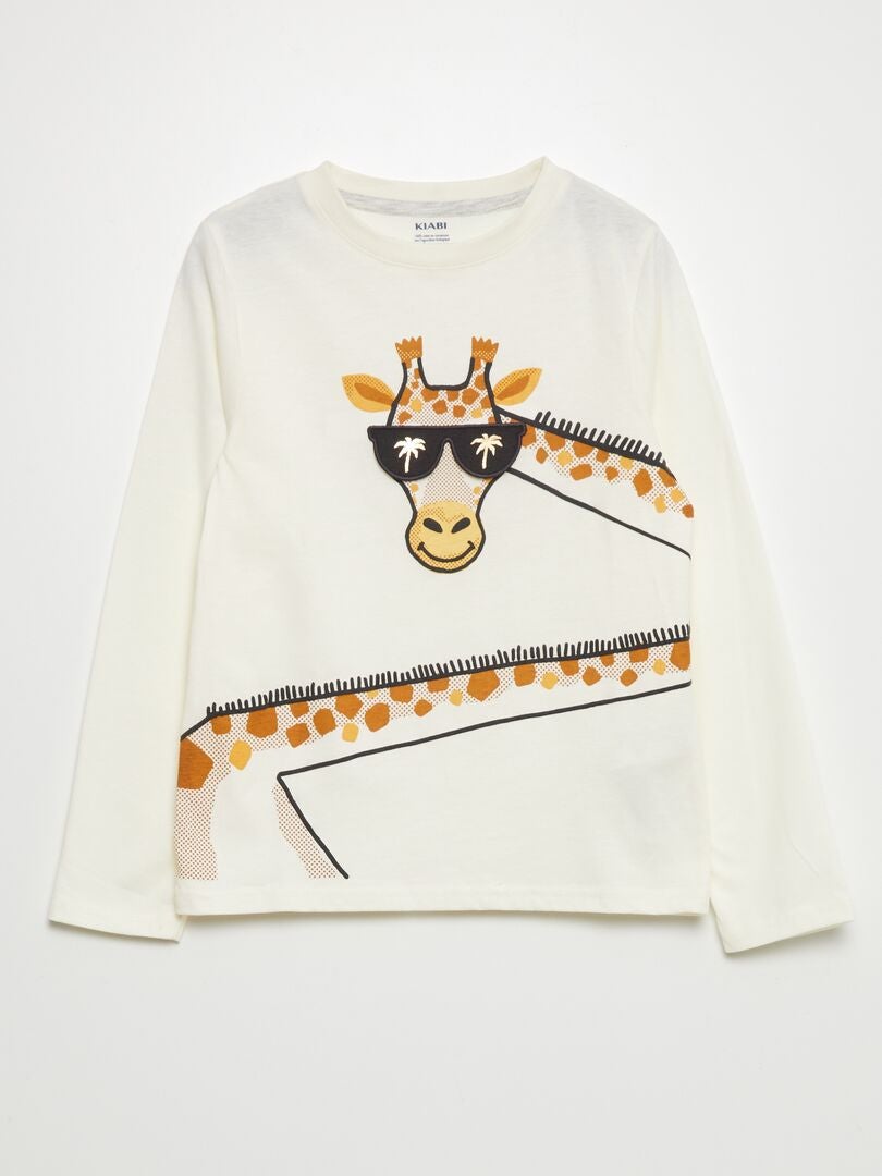 Camiseta de manga comprida com estampa - BEGE