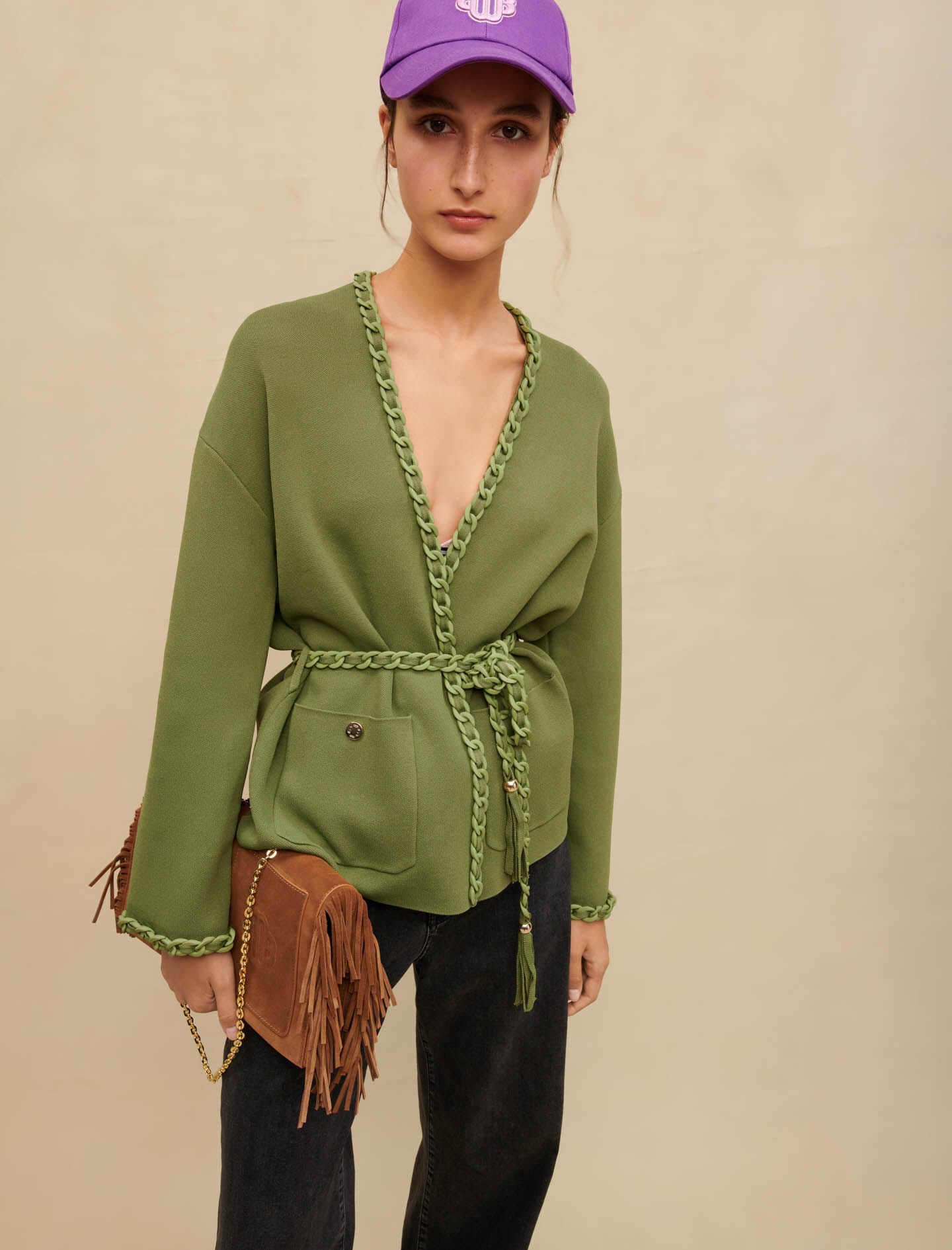 Vest met gevlochten randen - Khaki