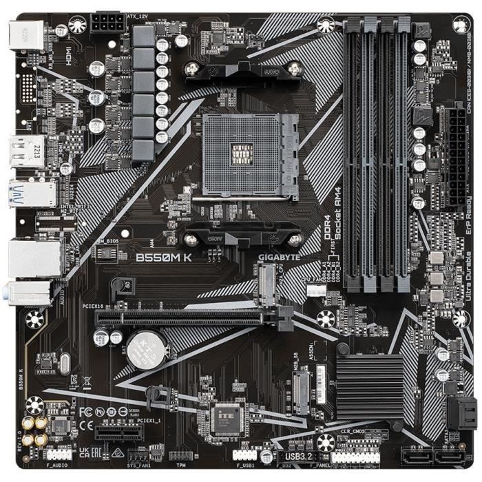 Carte mère - GIGABYTE - B550M K - Socket AM4 - DDR4 jusqu'à 128 Go - PCIe 4.0 x16