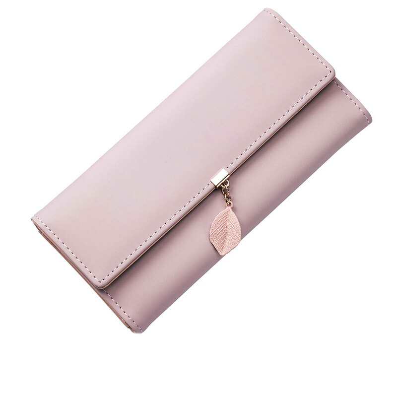 Portefeuille femme, portefeuille fermé, cuir PU, pendentif feuille, porte-cartes, organiseur téléphone/chéquier, porte-monnaie zippé