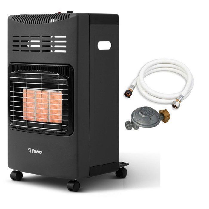 Calefactor de gas Plio - FAVEX - Interior - Infrarrojo - Manguera y regulador incluidos - 40 m², Plegable, Negro