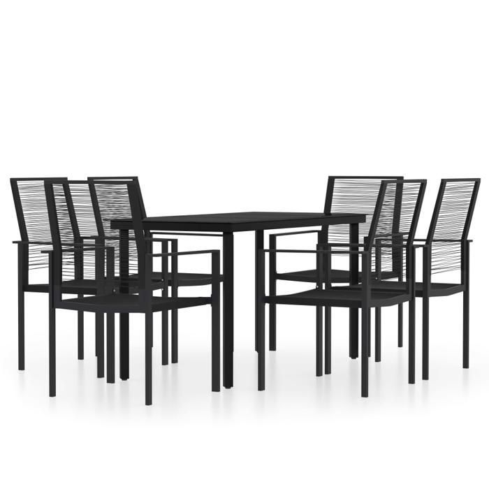 Conjunto de comedor de jardín - BURKE - 7 piezas - Negro - Mesa 140x70x74 cm - Sillas 60x55x90 cm