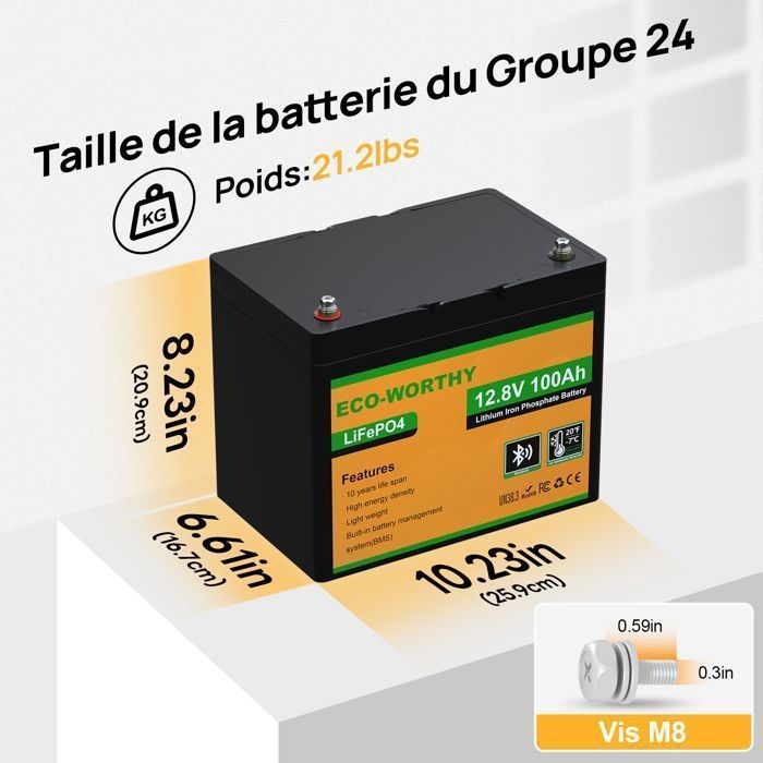 100Ah 12V 1.2KWh Lithium Battery with Bluetooth, LiFePO4 Battery for Power Wheels, Motorhomes