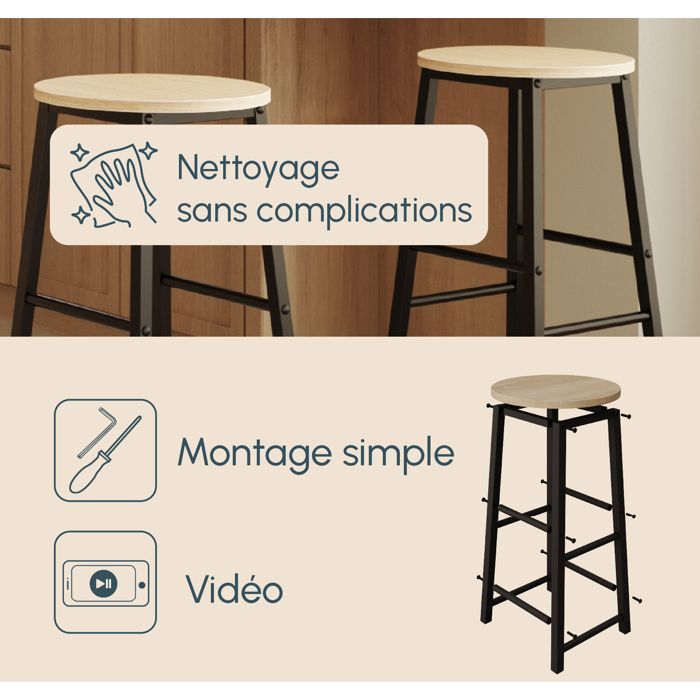 Bar stools - DESIGN FURNITURE - Lucca - Black and Sonoma - 2 pieces - 71 cm high