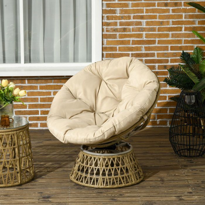 Fauteuil papasan - Outsunny - résine tressé rotin PE - pivotant à 360° - coussin rembourré - 85 x 70 x 82 cm - kaki